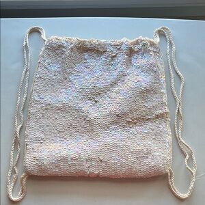 White iridescent Sequin Drawstring Bag